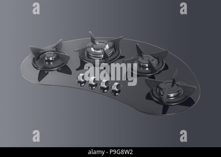 Table de cuisine cuisinière à gaz devant un arrière-plan foncé, chemin de sélection inclus. 3d illustration Banque D'Images