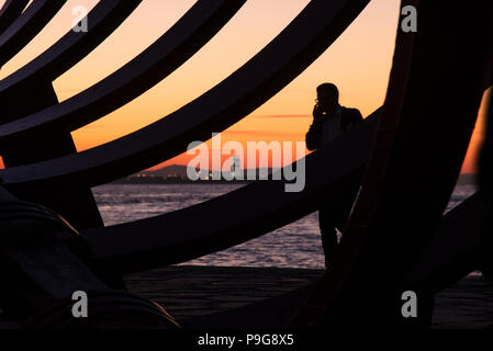 Izmir, Turquie - le 29 octobre 2017 : Silhouette of Sculpture artiste Bihrat Mavitan de Skeleton ship sculpture est Izmir Turquie. Banque D'Images