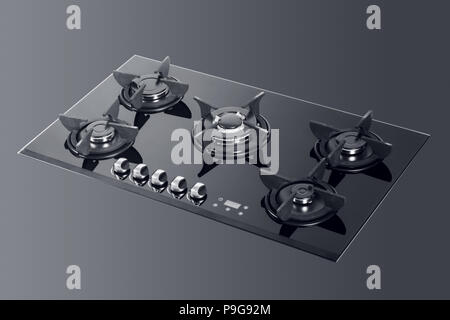 Table de cuisine cuisinière à gaz devant un arrière-plan foncé, chemin de sélection inclus. 3d illustration Banque D'Images