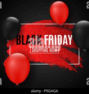 Bannière Web en vente vendredi noir. Grunge ligne avec paillettes. Ballons réaliste. Fond sombre. Gros rabais. Offre spéciale. Couvrir pour votre conception. Illustration de Vecteur