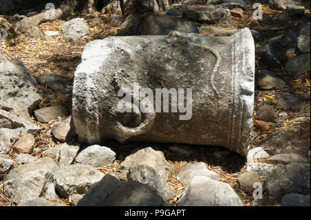 Pot en pierre ancienne avec moulures décoratives sur le terrain Banque D'Images