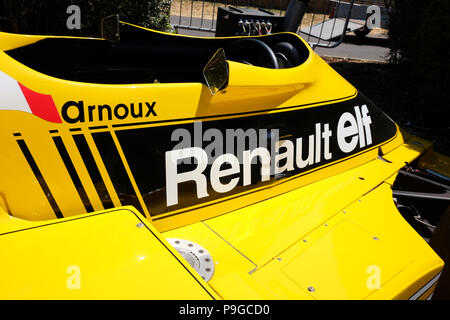 Juillet 2018 - Détail du poste de pilotage de René Arnoux est une Formule Renault F1 à Goodwood Festival of Speed, 25 ans Banque D'Images