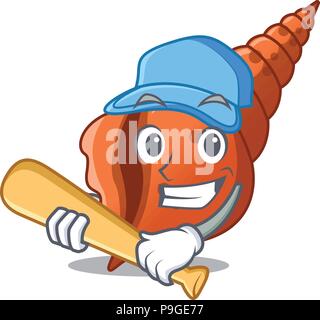 Jouer au baseball long cartoon caractère shell Illustration de Vecteur