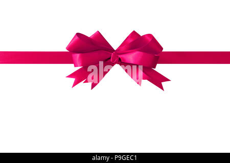 Ruban cadeau rose horizontale droite bow isolé sur blanc. Banque D'Images