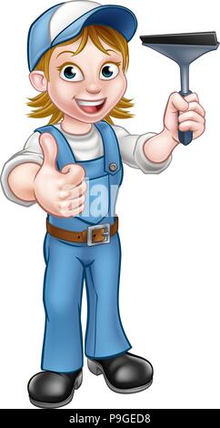 Cartoon caractères nettoyant vitre femelle Illustration de Vecteur