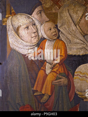 Détail du retable de Saint Vincent avec les personnages de l'âge. Il s'agit de la paroisse de… Banque D'Images