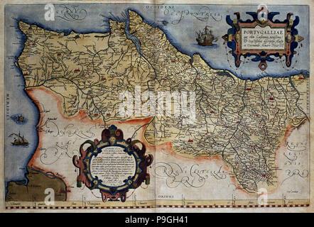 "Theatrum Orbis Terrarum' par Abraham Ortelius, Anvers, 1574. Carte de Portugal. Banque D'Images