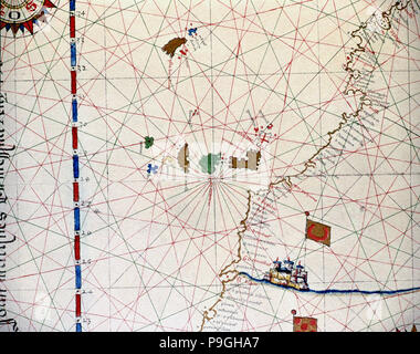 Atlas de Joan Martines, Messine, 1582. Tableau portulan des îles Canaries et la côte ouest de… Banque D'Images