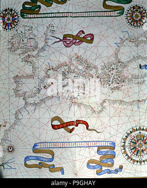 Atlas de Joan Martines, Messine, 1582. Tableau Portulan de l'Europe du sud et les côtes de l'Afrique du Nord. Banque D'Images