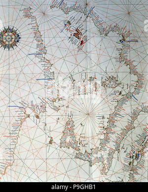 Atlas de Joan Martines, Messine, 1582. Tableau Portulan de la Méditerranée occidentale, avec l'Italie, E… Banque D'Images