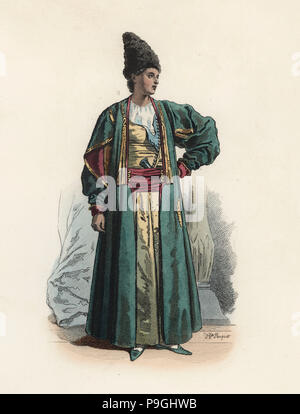 Khatchadour D'Hohannés, officier de la Gendarmerie Royale le Prince de Perse, gravure couleur 1870. Banque D'Images