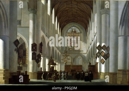 'Intérieur de l'Église Saint-bavon à Harlem" 1668, huile sur toile de Job Berckheyde. Banque D'Images