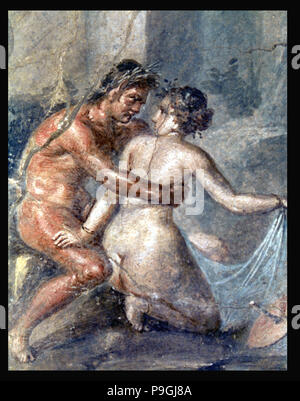 Satyr embrassant une nymphe, fresque de la maison de l'épigramme de Pompéi. Banque D'Images