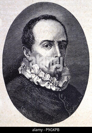 Juan Ruiz de Alarcón y Mendoza (1581-1639), dramaturge espagnol, gravure 1878. Banque D'Images