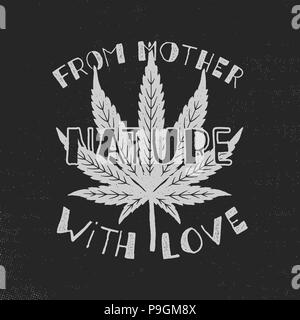 De mère nature avec l'amour de l'affiche. Canada légaliser concept. Une mauvaise herbe avec de la marijuana. Thème du cannabis. Bannière de style rétro, patch, timbre ou un autocollant. T-shirt print parfait, tasse. Vecteur Stock Illustration de Vecteur