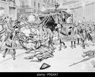 Attentat contre Alphonse XIII, roi d'Espagne (1886-1941). le jour de son mariage, gravure de l'Il… Banque D'Images