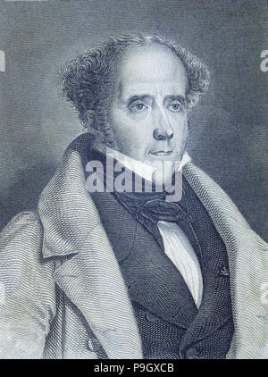 François René Vicomte de Chateaubriand (1768 -1848), écrivain français, gravure, 1845. Banque D'Images