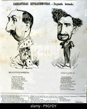 Duc de Montpensier (1824 - 1890), PRÁXEDES MATEO Sagasta (1825 - 1903), la caricature révolutionnaire… Banque D'Images