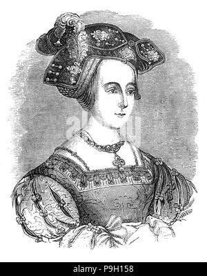 Un portrait d'Anne Boleyn, reine d'Angleterre de 1533 à 1536 comme la deuxième épouse du roi Henry VIII. Le mariage d'Henry à elle, et son exécution ultérieure par décapitation, fait d'elle une figure clé dans le bouleversement politique et religieuse qui a été le début de la Réforme anglaise. Anne, la fille de Thomas Boleyn, a fait ses études en France et aux Pays-Bas, en grande partie à la bonne d'honneur à la Reine Claude de France. Anne retourne en Angleterre au début de 1522 et a obtenu un poste à la cour comme dame d'honneur de la femme d'Henry VIII, Catherine d'Aragon. En février ou mars 1526, Henry VIII a commencé sa poursuite o Banque D'Images