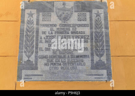 Vue extérieure panneau d'entrée de Presidio Modelo, prison modèle, Juventud, Cuba Banque D'Images