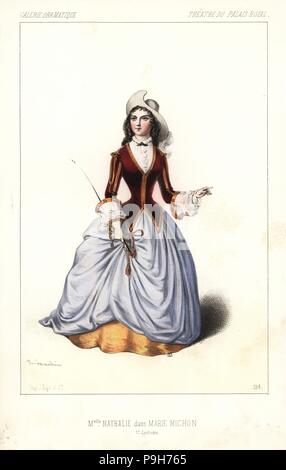 Zaite-Nathalie Martel ou Mlle Nathalie dans Marie Michon, Théâtre du Palais Royal, 1846. Lithographie coloriée après une illustration par Alexandre Lacauchie de Victor Dollet's Galerie dramatique : les costumes des théâtres de Paris, Paris, 1846. Banque D'Images