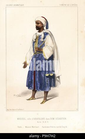 Le baryton français Jean-étienne comme Abaldos Massol dans Dom Sébastien, Actes III,IV,V, par Gaetano Donizetti, Théâtre de l'opéra, 1843. Lithographie coloriée après une illustration par Alexandre Lacauchie de Victor Dollet's Galerie dramatique : les costumes des théâtres de Paris, Paris, 1844. Banque D'Images