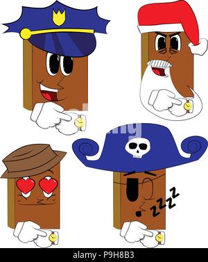 Livres contrôle de sa montre. Bande dessinée collection costume avec Visages. Vecteur d'expressions définies. Illustration de Vecteur