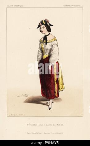 Mlle. Juliette comme Judith dans Adrien par Chapelle, théâtre du Vaudeville, 1843. Lithographie coloriée après une illustration par Louis Lasalle de Victor Dollet's Galerie dramatique : les costumes des théâtres de Paris, Paris, 1845. Banque D'Images