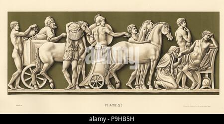 Montrant la plaque de Troy Priam Roi mendiant pour Achille le corps de son fils Hector. Chromolithographie dessiné par Grivell et lithographiés par Parrot et Co. de Frederick Rathbone's Old Wedgwood, la céramique artistique ou décoratif travail produit par Josiah Wedgwood, Quaritch, Londres, 1898. Banque D'Images