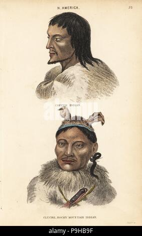 De l'homme, de cuivre ou de Yellowknives T'atsaot'ine et de l'homme nation nation Carrier Sekani (Cluche) avec des oreilles de lapin hat esquissé à New York. Les Indiens en cuivre et Cluche (Rocky Mountain) Indien. Gravure coloriée par Lizars après une illustration par Charles Hamilton Smith, de son histoire naturelle de l'espèce humaine, Édimbourg, W. H. Lizars, 1848. Banque D'Images