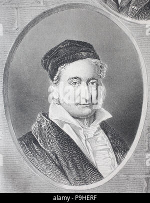 Johann Carl Friedrich Gauss, 30 avril 1777 - 23 février 1855, était un mathématicien et physicien allemand, l'amélioration numérique reproduction d'une gravure sur bois d'imprimer à partir de l'année 1888 Banque D'Images