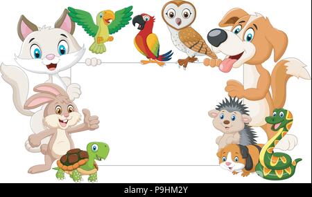 Cartoon animaux holding blank sign Illustration de Vecteur