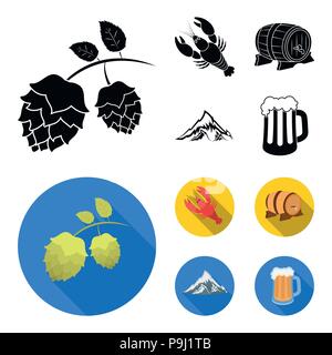 Alpes, un baril de bière, le homard, le houblon. Collection d'icônes dans l'Oktoberfest set noir, style plat symbole vecteur illustration de stock . Illustration de Vecteur