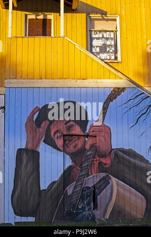 Golden Oldies Record Store avec fresque de Bob Dylan sur mur arrière Artiste David Heck. Banque D'Images