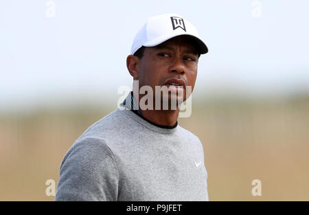 USA Tiger Woods au cours de l'aperçu du jour 4 de l'Open Championship 2018 à Carnoustie Golf Links, Angus. Banque D'Images