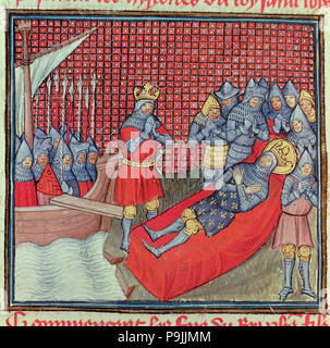 Saint Louis meurt de la peste lors de la croisade contre la Tunisie le 25 août 1270. En Miniature… Banque D'Images