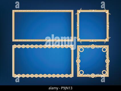 Ensemble de cadre décoratif photo avec bordure dorée, Vector design sur fond bleu avec copie espace haut-concept. Illustration de Vecteur