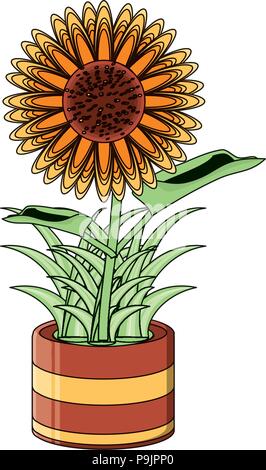 Belle icône de tournesol dans un pot sur fond blanc, vector illustration Illustration de Vecteur