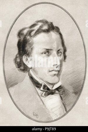 Frédéric François Chopin, 1810 - 1849. Compositeur et pianiste virtuose de l'époque romantique. Illustration par Gordon Ross, artiste et illustrateur américain (1873-1946), de vivre des biographies de grands compositeurs. Banque D'Images