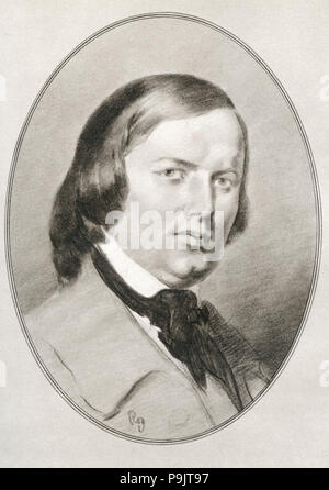 Robert Schumann, 1810 - 1856. Compositeur allemand et un critique musical. Illustration par Gordon Ross, artiste et illustrateur américain (1873-1946), de vivre des biographies de grands compositeurs. Banque D'Images