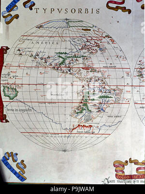 Atlas de Joan Martines, Messine, 1582. Tableau portulan des Amériques. Banque D'Images