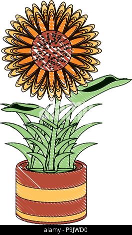 Belle icône de tournesol dans un pot sur fond blanc, vector illustration Illustration de Vecteur