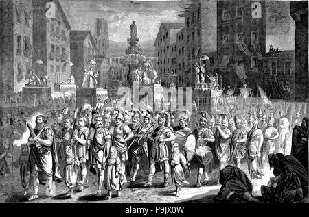 Procession de Pâques en Espagne, à Barcelone Jeudi saint, ? ?gravure allemande de 1868. Banque D'Images