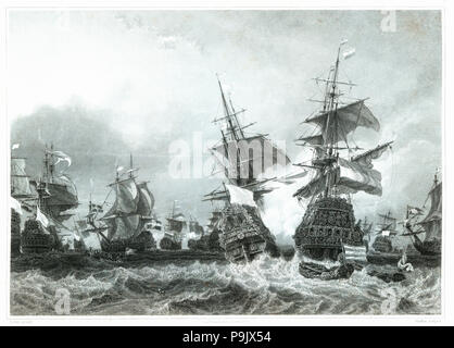 Texel le combat naval entre les pirates français et l'armée néerlandaise le 29 juin 1694, gravure de … Banque D'Images