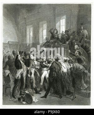 Napoléon Bonaparte est hué au Conseil des cinq cents le 9 novembre 1799 (18 Brumaire) à m… Banque D'Images