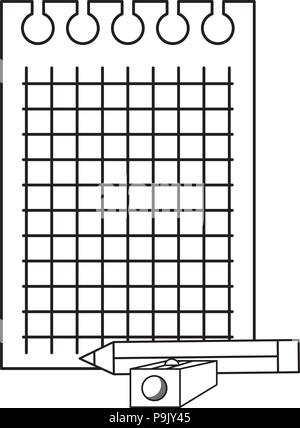 Feuille de bloc-notes avec crayon et taille-crayons sur fond blanc, vector illustration Illustration de Vecteur