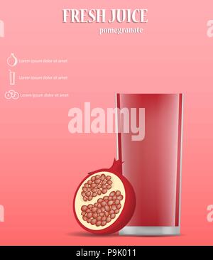 Concept de jus frais de Grenade, de fond style réaliste Illustration de Vecteur