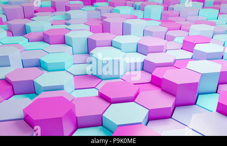 Rose et Turquoise abstract hexagones motif le rendu 3D - 3D Illustration. Banque D'Images