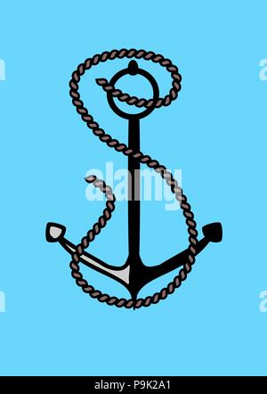 Ancre avec corde sur un fond bleu, vector illustration Illustration de Vecteur