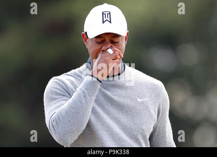 USA Tiger Woods au cours de l'aperçu du jour 4 de l'Open Championship 2018 à Carnoustie Golf Links, Angus. Banque D'Images